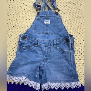 Vintage OshKosh B'gosh Light Blue Denim Overalls w/ lace accents girl size 4